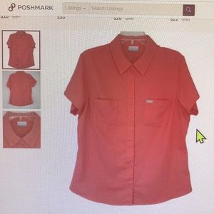 Columbia Womens Size Large Pink Short Sleeve Button Up Collared Pocket Shirt